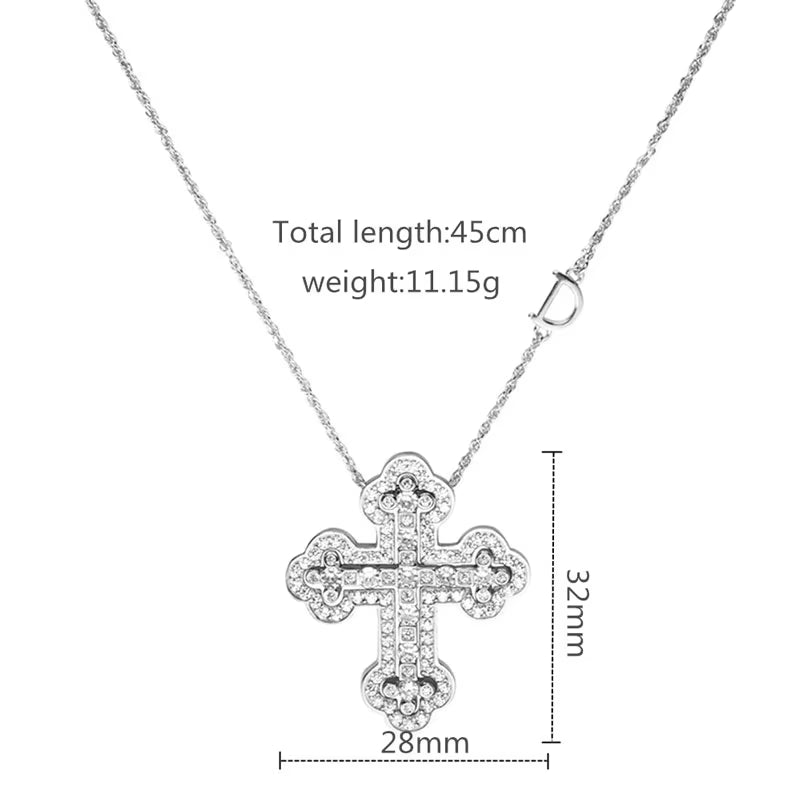 925 Sterling Silver Plating 24K Yellow Detachable Double Cross Pendant Necklace for Unisex Wavy Chain Japanese Jewelry