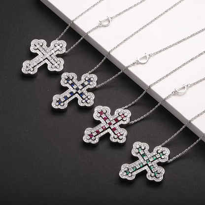 925 Sterling Silver Plating 24K Yellow Detachable Double Cross Pendant Necklace for Unisex Wavy Chain Japanese Jewelry