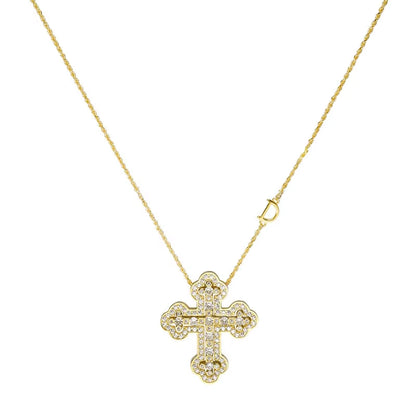 925 Sterling Silver Plating 24K Yellow Detachable Double Cross Pendant Necklace for Unisex Wavy Chain Japanese Jewelry