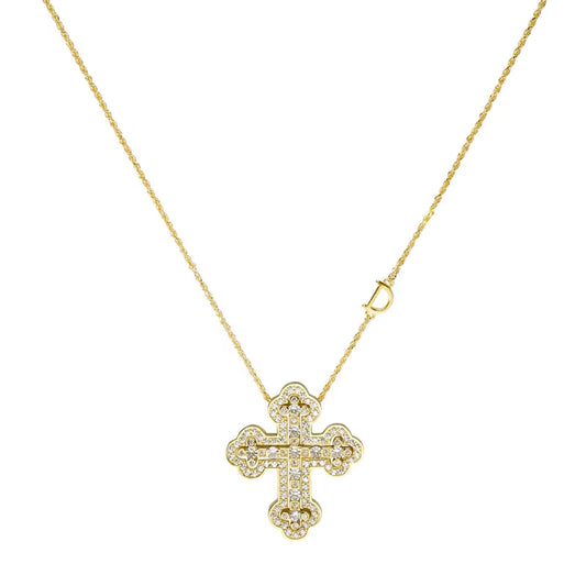 925 Sterling Silver Plating 24K Yellow Detachable Double Cross Pendant Necklace for Unisex Wavy Chain Japanese Jewelry