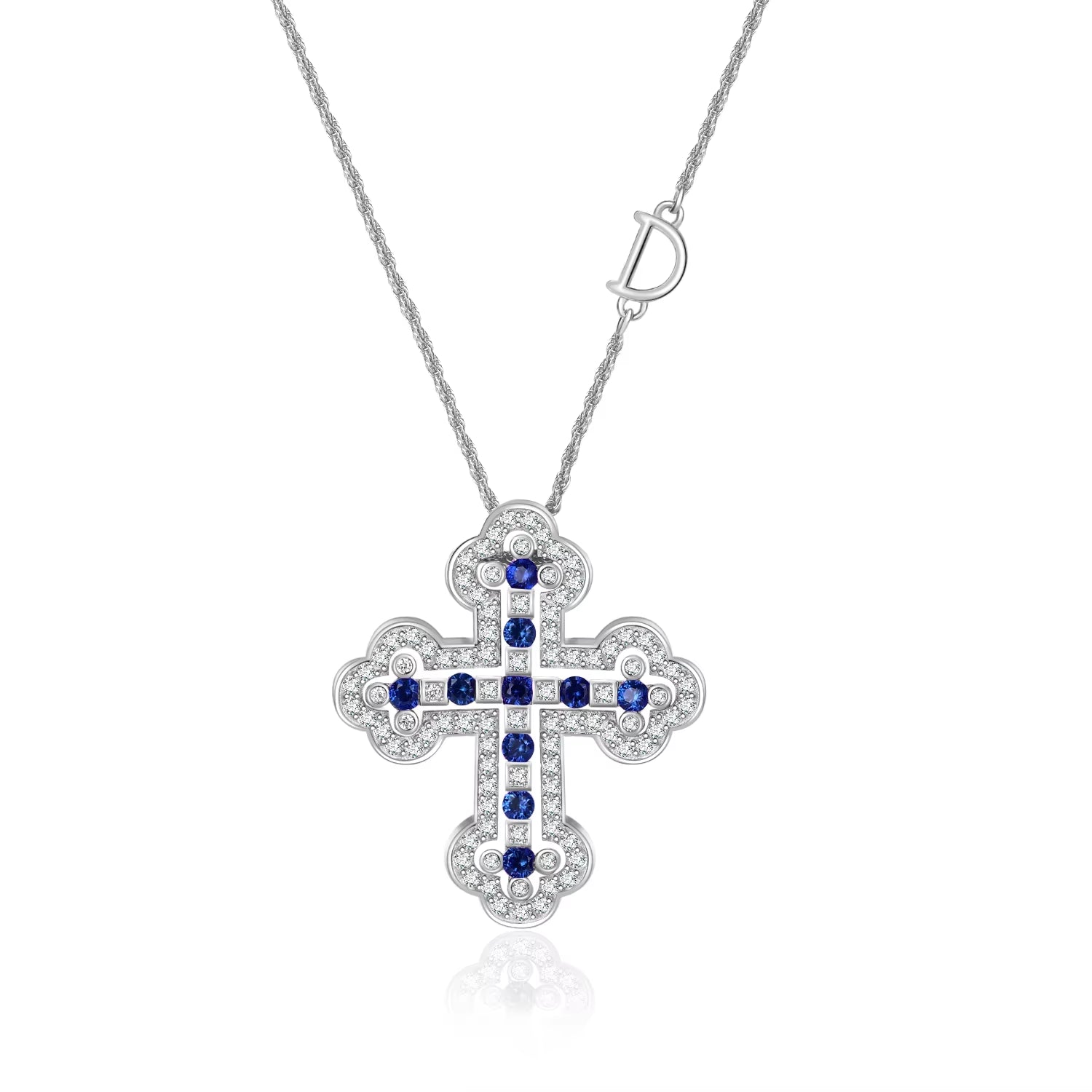 925 Sterling Silver Plating 24K Yellow Detachable Double Cross Pendant Necklace for Unisex Wavy Chain Japanese Jewelry