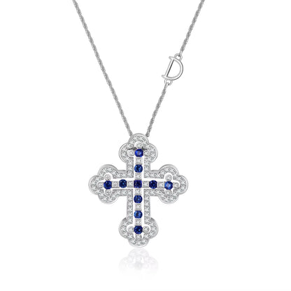 925 Sterling Silver Plating 24K Yellow Detachable Double Cross Pendant Necklace for Unisex Wavy Chain Japanese Jewelry