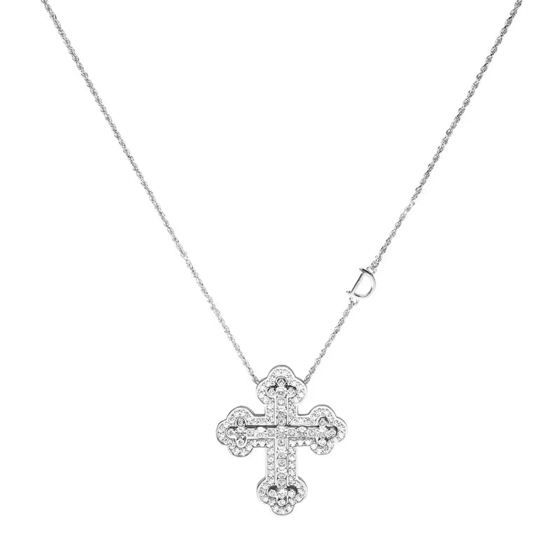 925 Sterling Silver Plating 24K Yellow Detachable Double Cross Pendant Necklace for Unisex Wavy Chain Japanese Jewelry