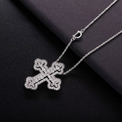 925 Sterling Silver Plating 24K Yellow Detachable Double Cross Pendant Necklace for Unisex Wavy Chain Japanese Jewelry