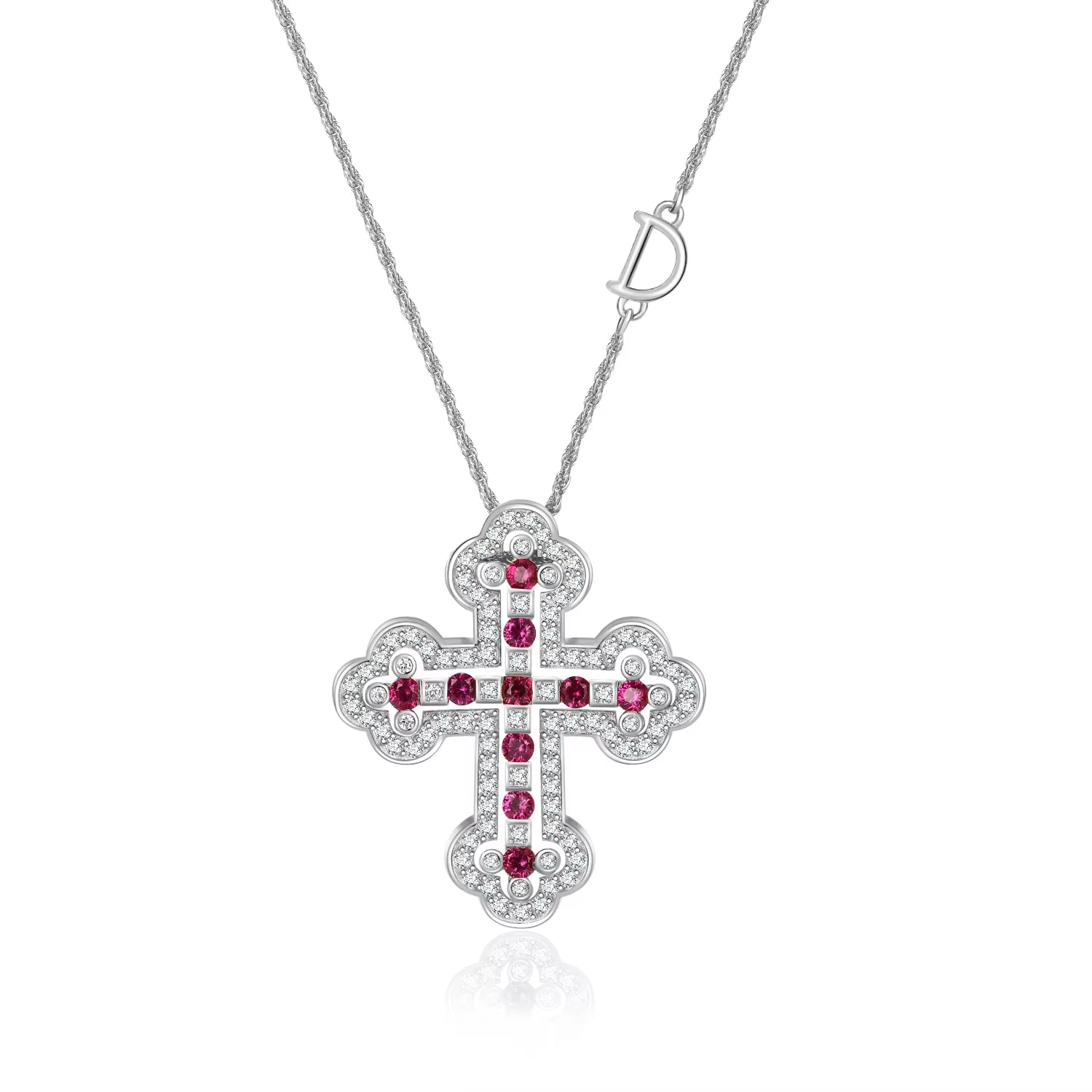 925 Sterling Silver Plating 24K Yellow Detachable Double Cross Pendant Necklace for Unisex Wavy Chain Japanese Jewelry