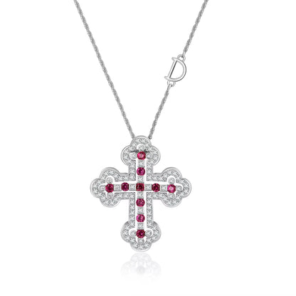 925 Sterling Silver Plating 24K Yellow Detachable Double Cross Pendant Necklace for Unisex Wavy Chain Japanese Jewelry