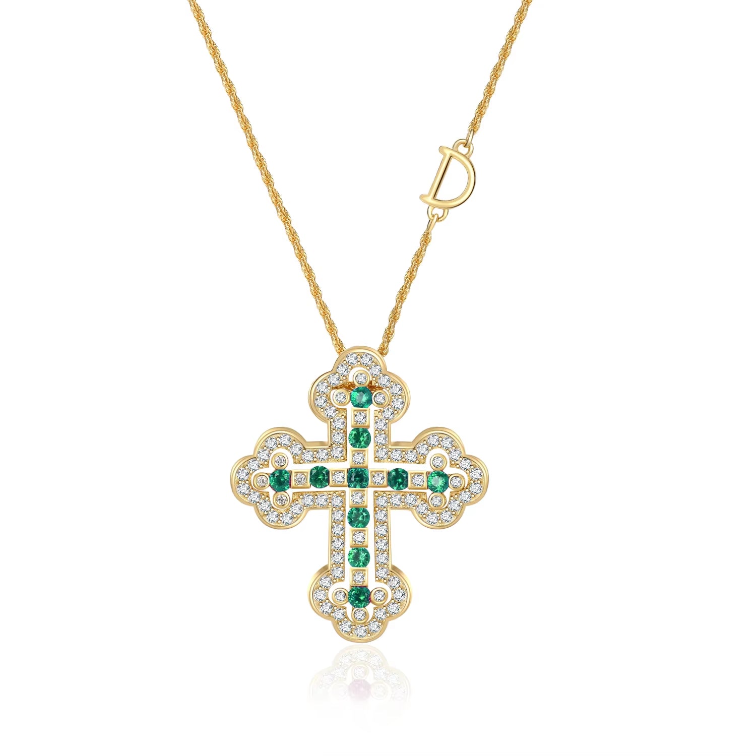 925 Sterling Silver Plating 24K Yellow Detachable Double Cross Pendant Necklace for Unisex Wavy Chain Japanese Jewelry
