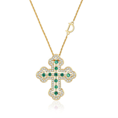 925 Sterling Silver Plating 24K Yellow Detachable Double Cross Pendant Necklace for Unisex Wavy Chain Japanese Jewelry